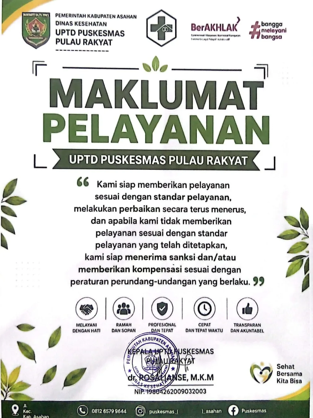 MAKLUMAT PELAYANAN UPTD PUSKESMAS PULAU RAKYAT